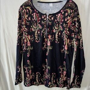 Floral Long Sleeve Women's Top - Black and Pink
